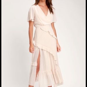 Next to You Cream Swiss Dot Ruffled Midi Dress